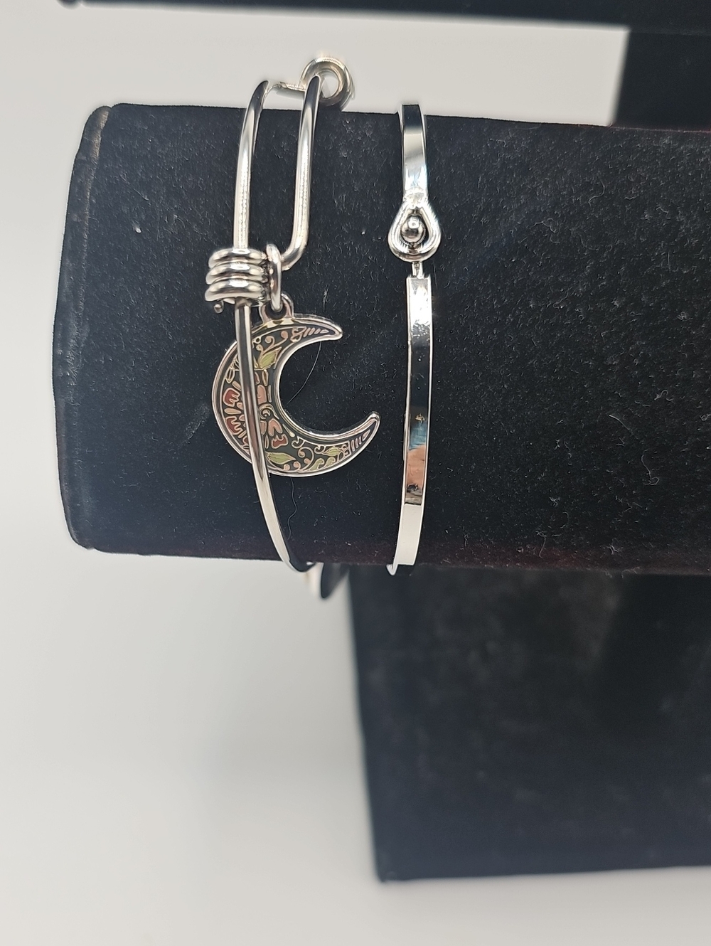 Silver Moon Charm Bangle  Stay Wild Moon Child Bracelet & Silver Tone Bangle